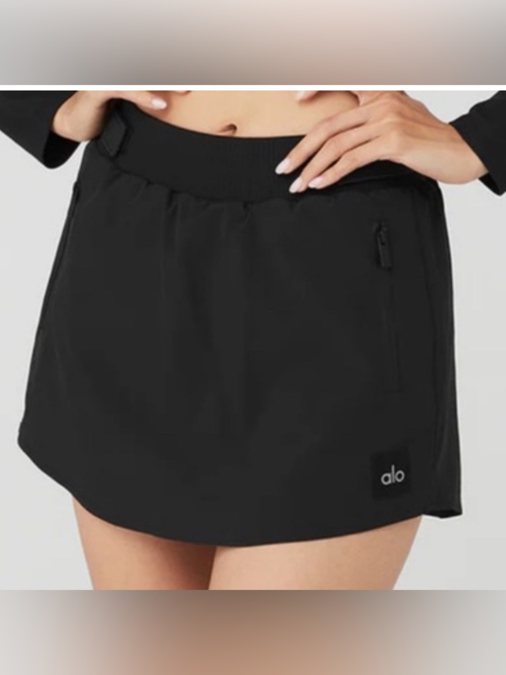 ALO Yoga Black High Waist Elevation Mini Skirt W/ Zip Pockets SOLD OUT EUC SMALL